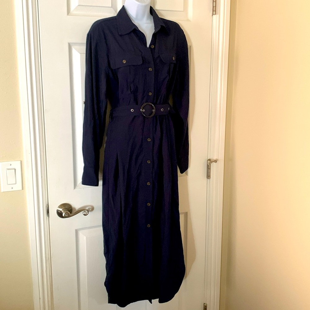 Banana Republic long sleeved Navy Blue Shirt Dress with Pockets! Beautiful!